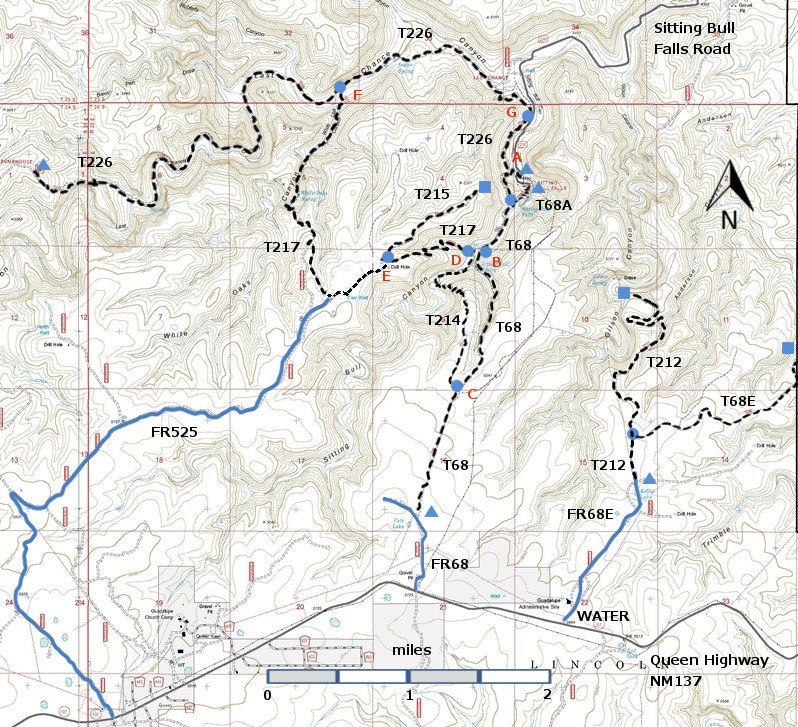 Sitting Bull Falls area trail map
